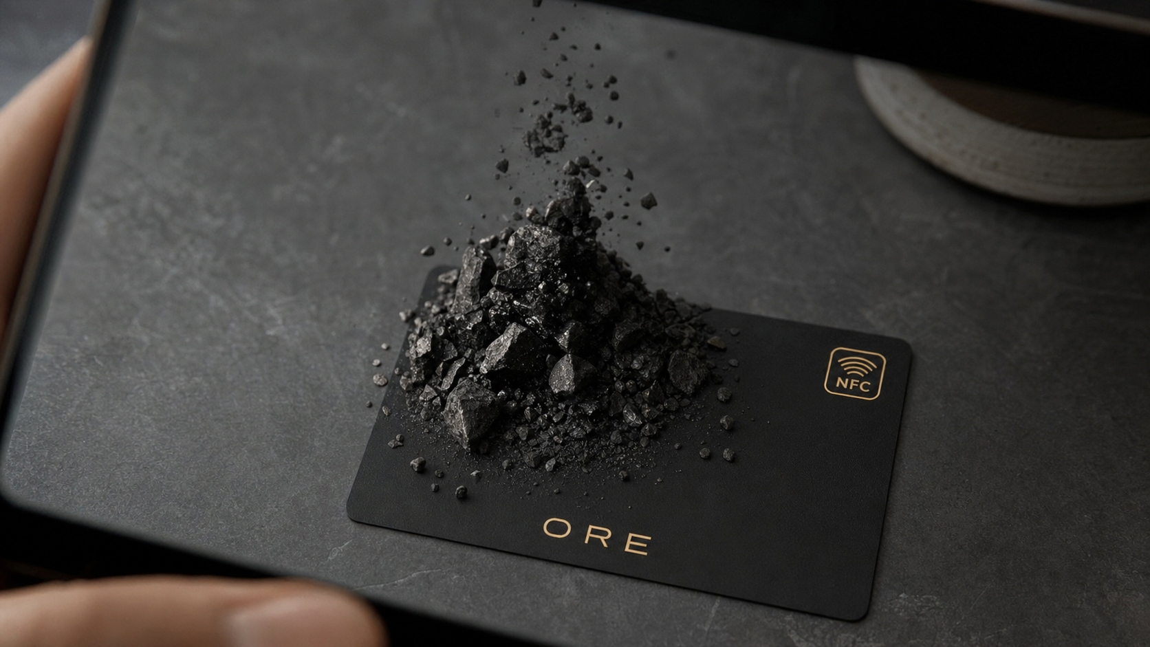 Ore NFC card with mined material on its surface